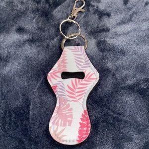 New pink/purple leaves chapstick holder keychain